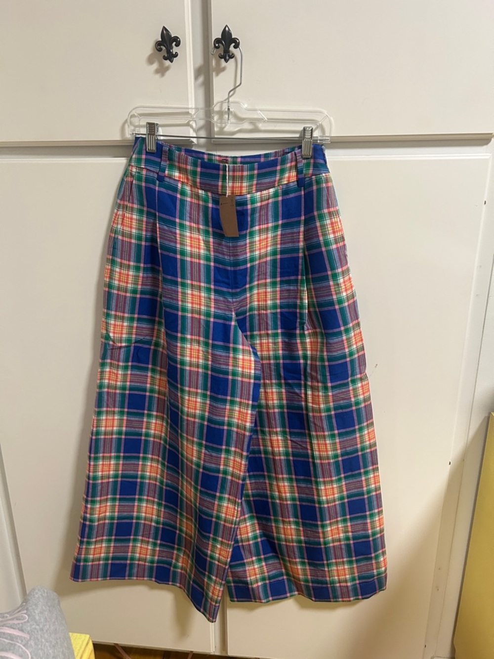 Boden Plaid Wide-Leg Pants in Blue, Green and Red